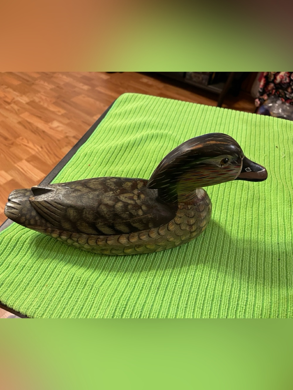 Vintage! Wooden Duck carved Figurine - Brown and gray